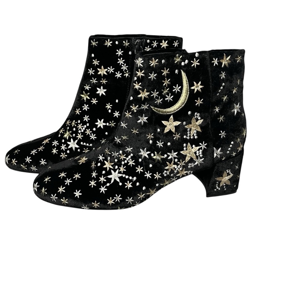 Mango RARE Stars Embroidered Celestial Black Velvet Ankle Boots size 40 - Picture 5 of 9